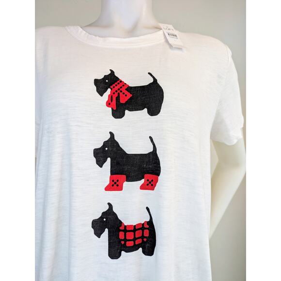 New LOFT Scottie Dog Print T-Shirt Large Short Sleeve White Black Lightweight - Picture 2 of 9